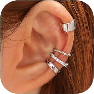 Chunky-White Gold Plated NonPierced Adjustable Fake Ear Cuff Earrings for Women